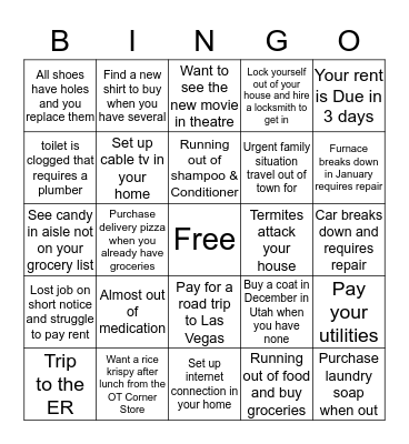 Money Budgeting Bingo Card