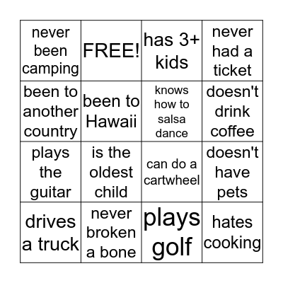 Human Bingo Card