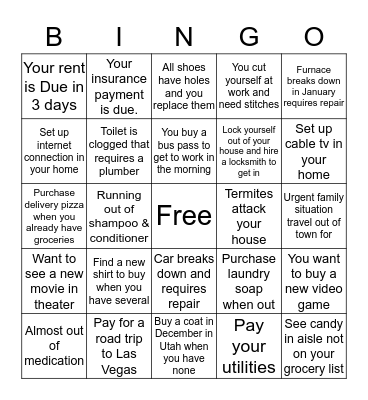 Money Budgeting Bingo Card