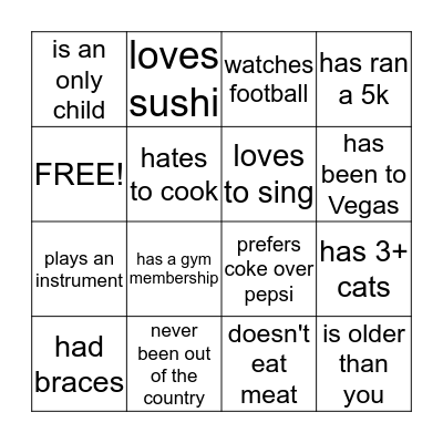 Human Bingo Card