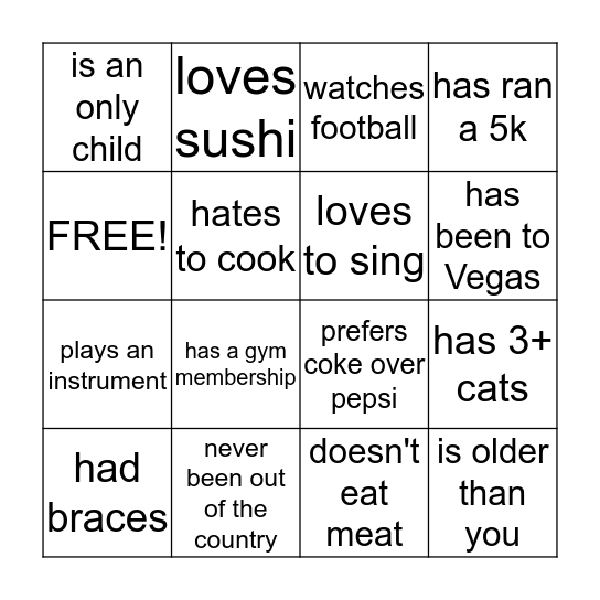 Human Bingo Card