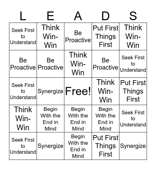 Leadership Bingo Card