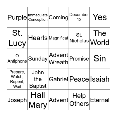 Advent Bingo Card