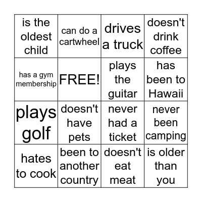 Human Bingo Card