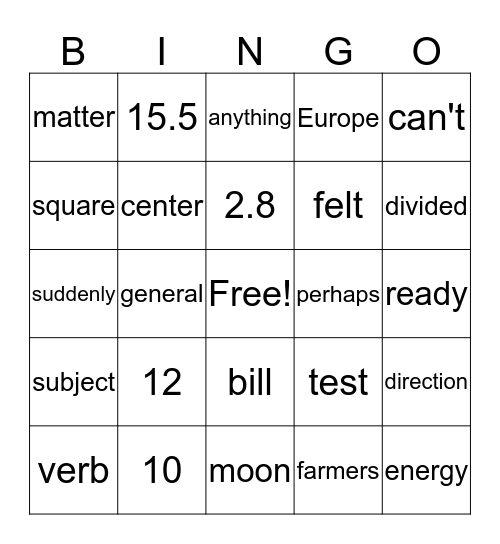 Standard 6.NS3  Fluently add, subtract, multiply, and divide multi-digit decimals using the standard algorithm for each operation. Bingo Card
