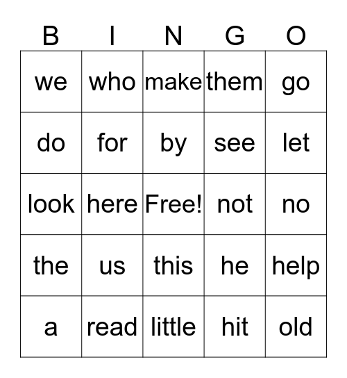 Sight Word Bingo 1 Bingo Card