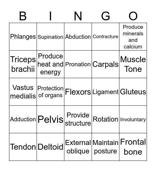 Musculoskeletal Bingo Card