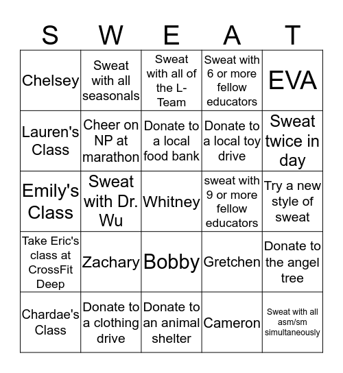 Sweat Bingo  Bingo Card