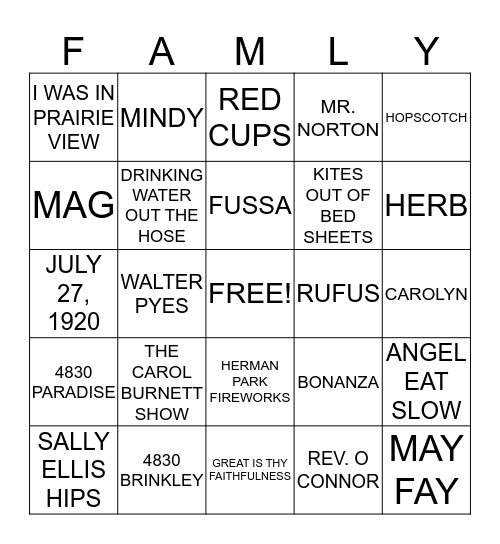 Rufus and Charles Pierre Bingo Card