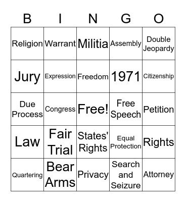Bill of Rights Bingo Card