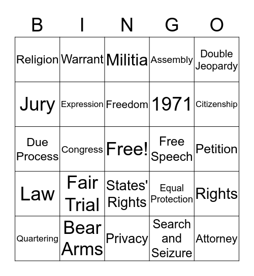 Bill of Rights Bingo Card