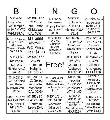 Master's Craft Sales Bingo Card