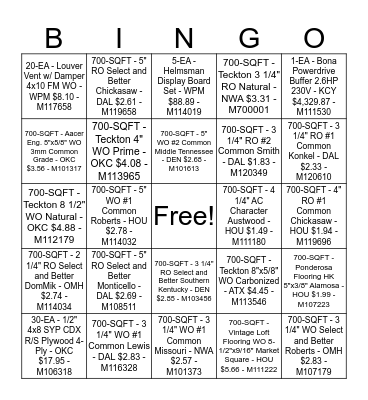 Master's Craft Sales Bingo Card