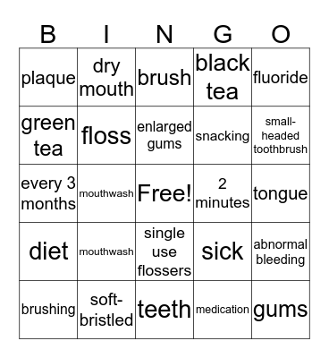 Oral Hygiene BINGO Card