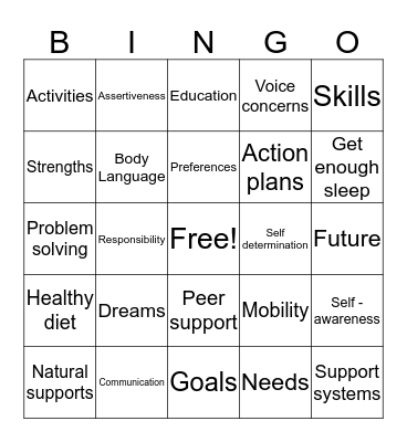 Self - Advocacy Bingo Card