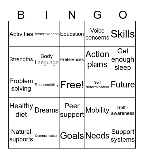 Self - Advocacy Bingo Card