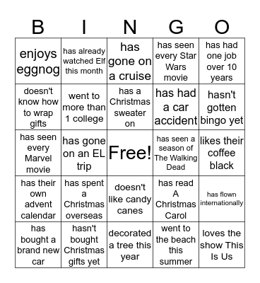 Find Someone Who Bingo Card