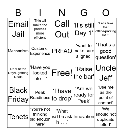 Peak Bingo: Amazon Lingo Edition Bingo Card