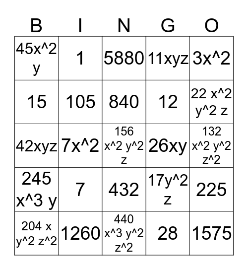 GCF & LCM Bingo Card