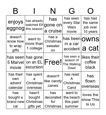 Find Someone Who Bingo Card