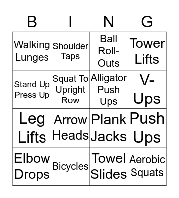 Fitness Bingo Card