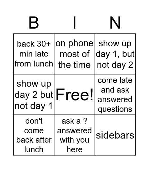 Untitled Bingo Card