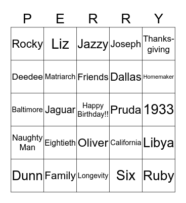 Beatrice Perry Bingo Card