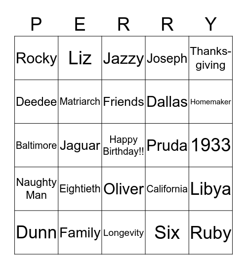Beatrice Perry Bingo Card