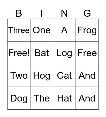 Sight Word Bingo Card