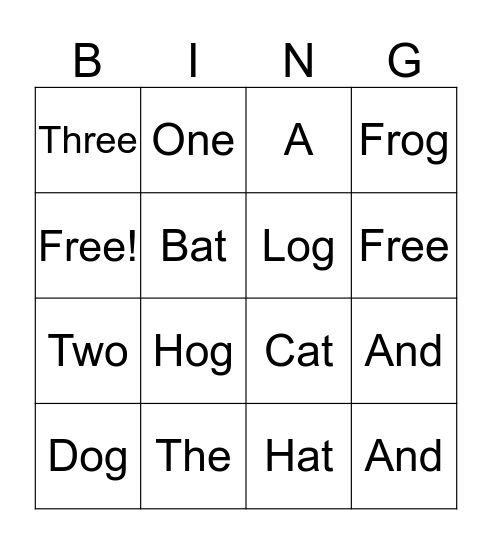 Sight Word Bingo Card