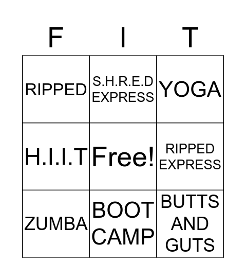 Group Fitness Bingo Card