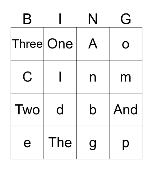 Sight Word Bingo Card