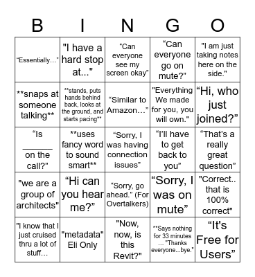 Anguleris Conference Call Bingo Card