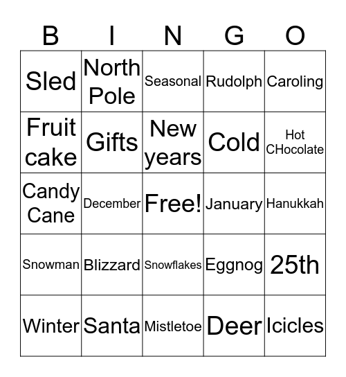 December Bingo Card