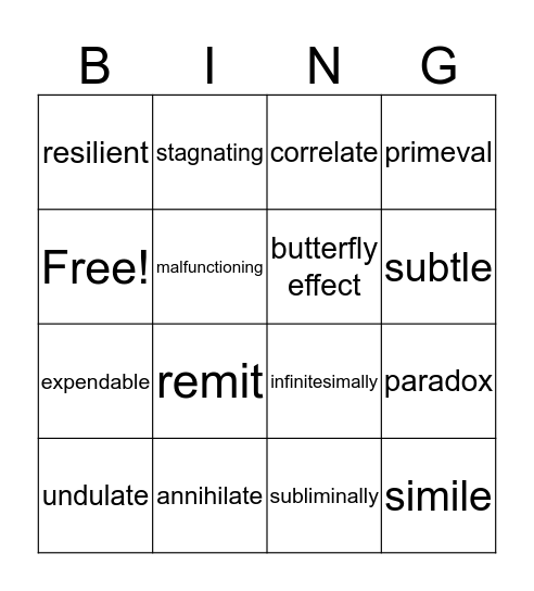 A Sound of Thunder Bingo Card