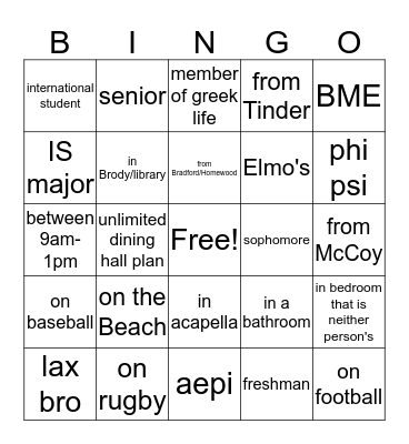 JHU (jolly hoe union) Bingo Card