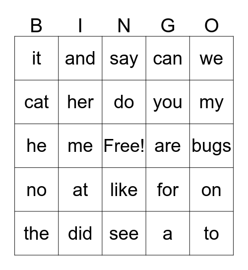 Sight Bingo Card