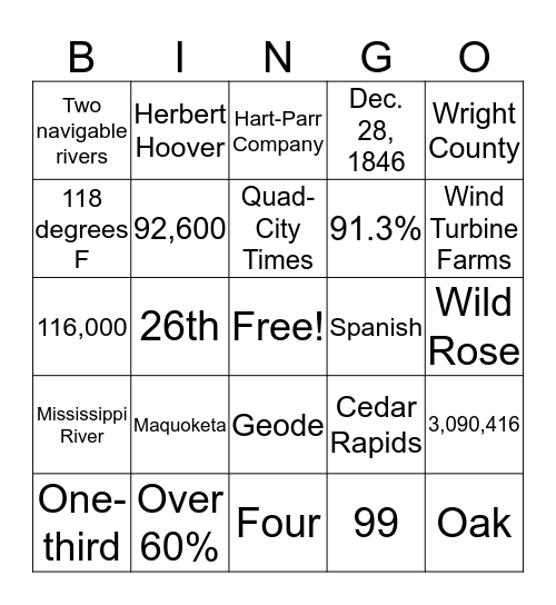 Iowa  Bingo Card