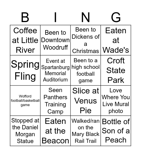 #OneSpartanburg Bingo Card