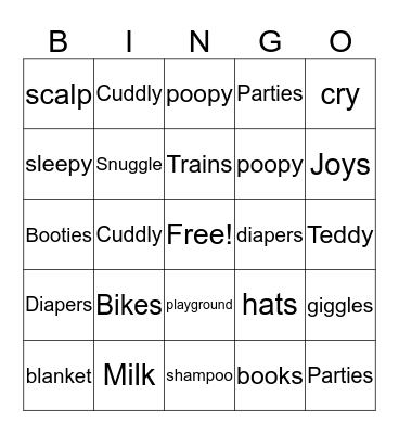 baby shower Bingo Card