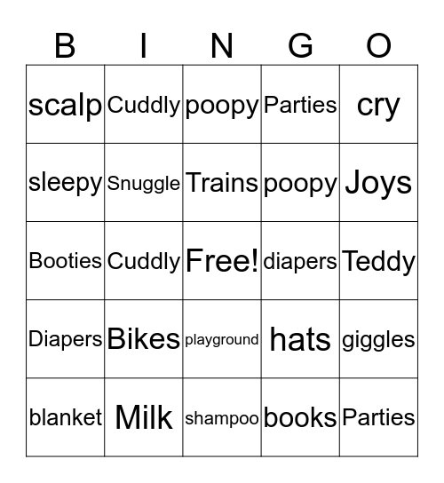 baby shower Bingo Card