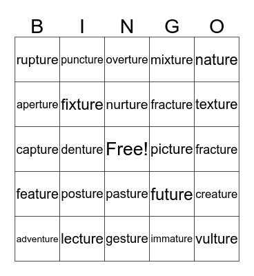 Ture = Sure Words Bingo Card