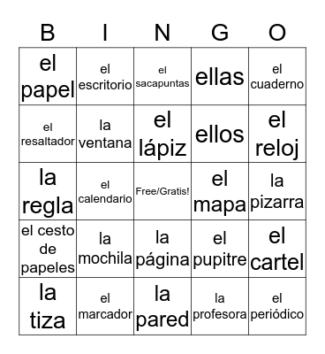 Útiles Escolares y pronombres personales en plural Bingo Card