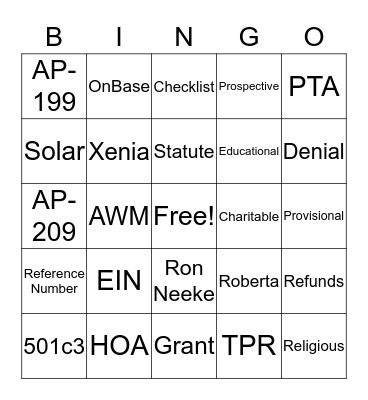 Exempt Organizations Bingo Card