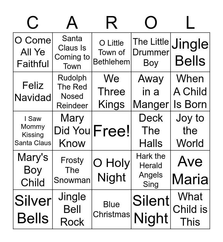 Free Printable Christmas Carol Bingo Cards