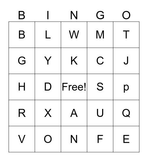 Body Part Bingo Card