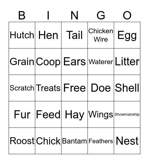 Feathers and Fur Bingo Card