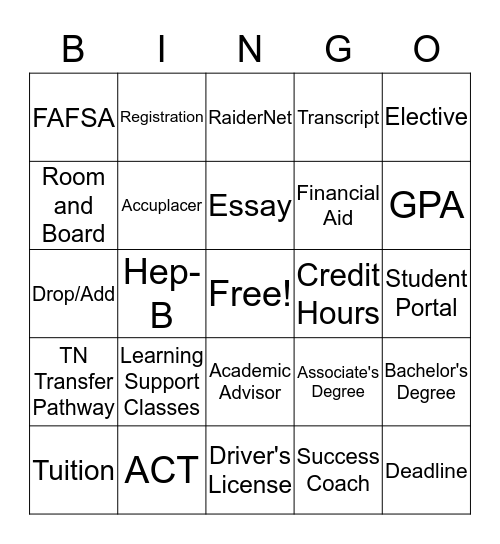 Roane State Community College Bingo Card