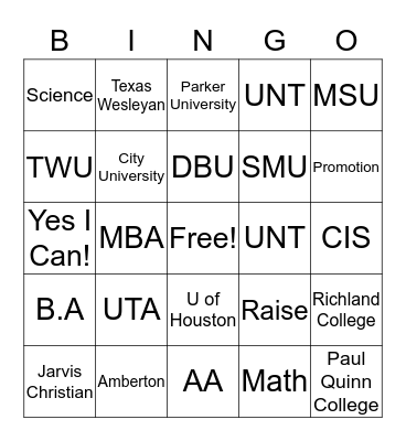 Dallas Employee Education Fair Bingo Card