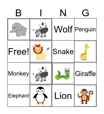 Animals Bingo Card